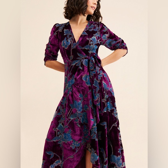 Hutch Violette Plum Floral Velvet Maxi Wrap Dress 38129 - Picture 5 of 16